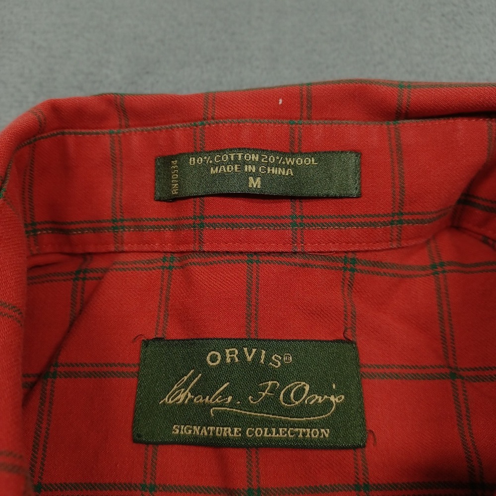 Orvis Shirt Mens Medium Orange Plaid Button Up Outdoor Casual Wool Blend - Picture 4 of 7